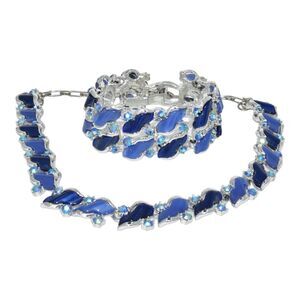 Vintage 1960s Silvertone Blue Thermoset Necklace Bracelet Set